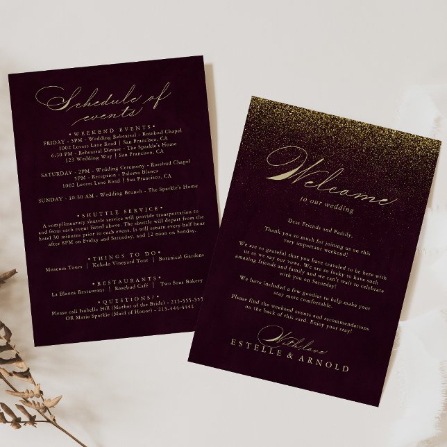 Burgundy Gold Glitter Wedding Welcome Letter (Creator Uploaded)