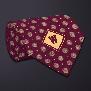 Burgundy Gold Golf Ball Icon Necktie