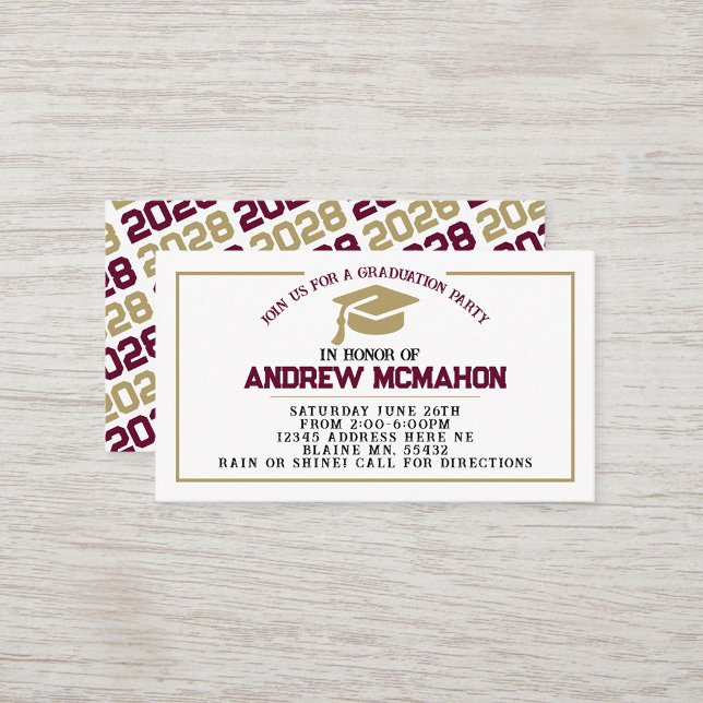 Burgundy Gold Grad Invite Announcement Insert (Burgundy, White & Gold Mini Graduation Invites for Friends, Team Mates or as Inserts!)