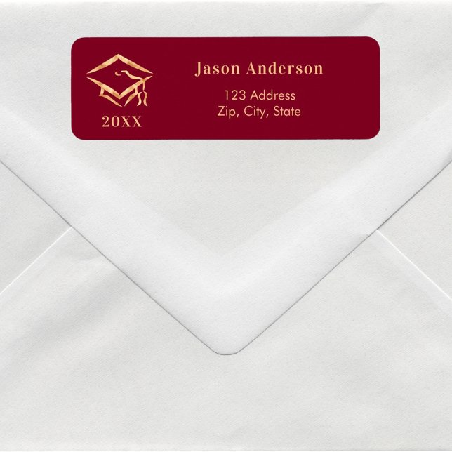 Burgundy gold graduation cap return address (Creator Uploaded)