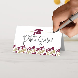 Burgundy Gold Graduation Folding Label, Food or Place Card