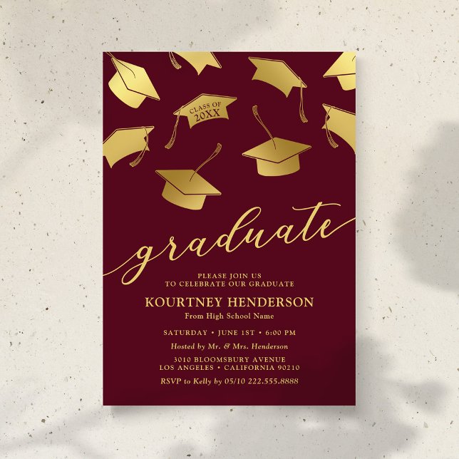 Burgundy Gold Graduation Party Invitations (Creator Uploaded)