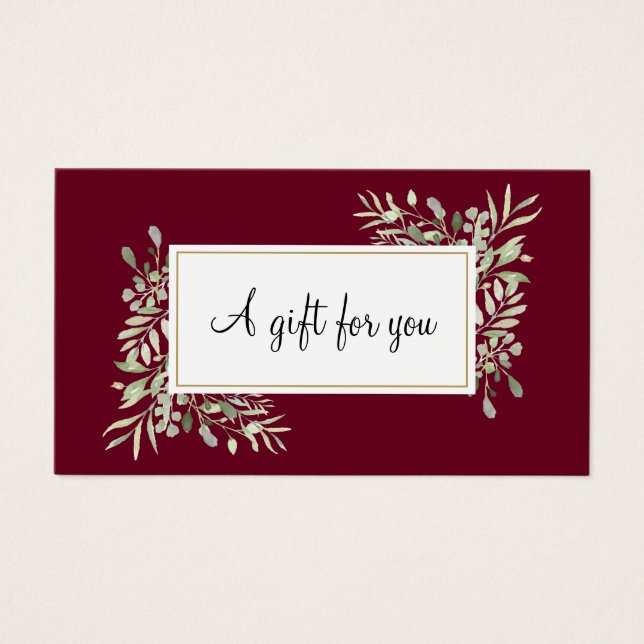Burgundy Gold Greenery Business Gift Certificate (Front)