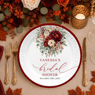 Burgundy Gold greenery fall bridal shower plates