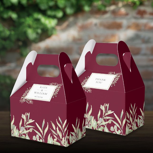 Burgundy Gold Greenery Foliage Wedding Favour Box (Burgundy Gold Greenery Foliage Wedding Favor Boxes)