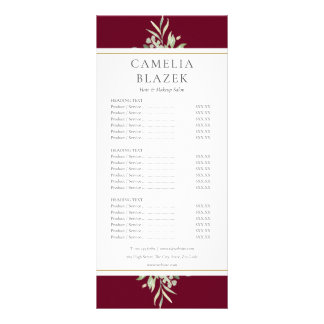 Burgundy Gold Greenery Menu Price List