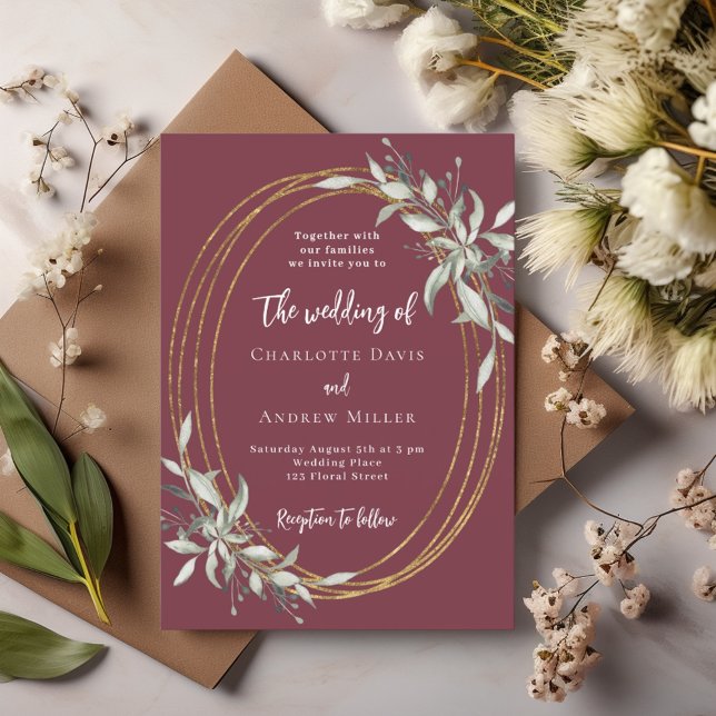 Burgundy gold greenery wedding invitation (Creator Uploaded)