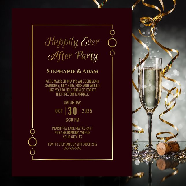 Burgundy Gold Happily Ever After Wedding Reception Invitation (Creator Uploaded)
