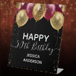 Burgundy Gold Happy 50th Birthday Pedestal Sign<br><div class="desc">Elegant faux burgundy and gold glitter balloons on the top border. All text is adjustable and easy to change for your own party needs. any year,  age can be changed</div>