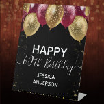 Burgundy Gold Happy 60th Birthday Pedestal Sign<br><div class="desc">Elegant faux burgundy and gold glitter balloons on the top border. All text is adjustable and easy to change for your own party needs. any year,  age can be changed</div>