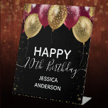 Burgundy Gold Happy 70th Birthday Pedestal Sign<br><div class="desc">Elegant faux burgundy and gold glitter balloons on the top border. All text is adjustable and easy to change for your own party needs. any year,  age can be changed</div>