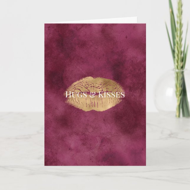 Burgundy Gold Kiss Lips      Card (Front)