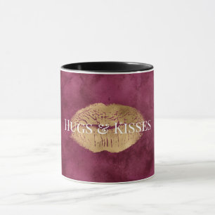 Burgundy Gold Kiss Lips Mug