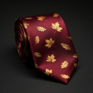 Burgundy Gold Leaf Elegance Tie