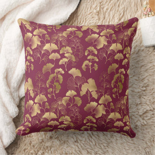Burgundy Gold Leaf Pattern Cushion