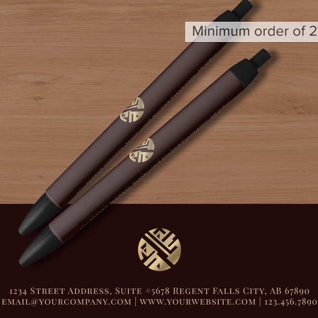 Burgundy Gold Logo Promotional Black Ink Pen (Creator Uploaded)