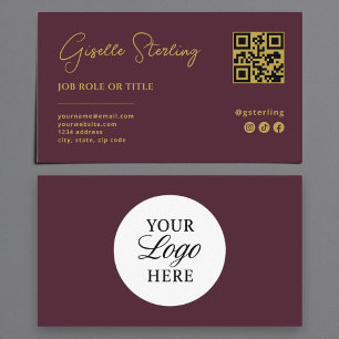 Burgundy Gold Logo QR Code Professional Company Business Card