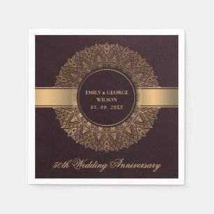 BURGUNDY GOLD MANDALA ANY YEAR 50TH ANNIVERSARY NAPKIN