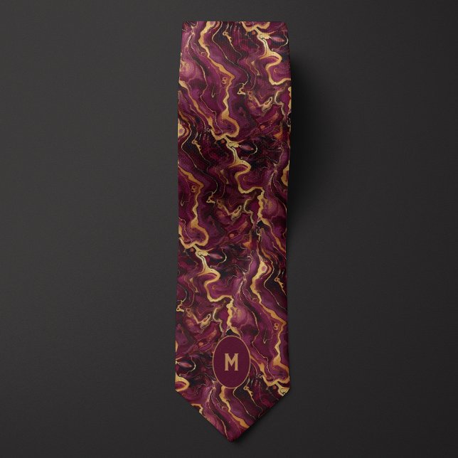Burgundy & Gold Marbled Monogram Tie (Creator Uploaded)
