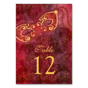 Burgundy Gold Masquerade Ball Mardi Gras Wedding Table Number