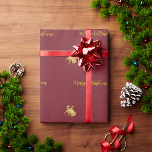 Burgundy Gold Merry Christmas Wrapping Paper