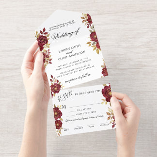 Burgundy Gold Minimalis Elegant Wedding Invitation
