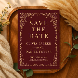 Burgundy Gold Minimalist Wedding Save the Date