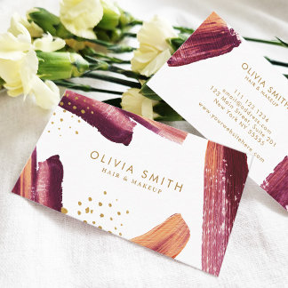Burgundy & Gold Modern Artistic Brush Texture  Business Card