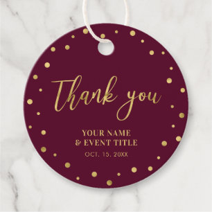 Burgundy & Gold Modern Birthday Favour Thank you Tags
