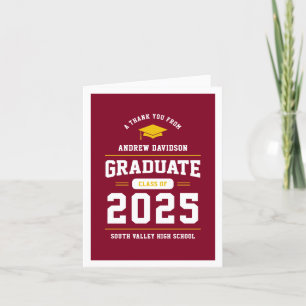 Burgundy Gold Modern Class of 2025 Blank Thank You Card