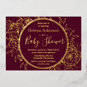 Burgundy & Gold Modern Peony Toile Baby Shower