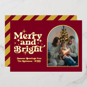 Burgundy & Gold Modern Retro Christmas Photo