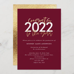 burgundy gold modern script graduation 