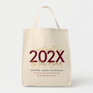 burgundy gold modern script stylish graduation tote bag