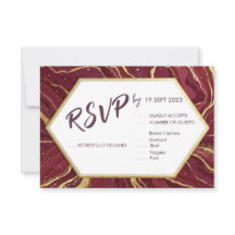 Burgundy Gold Modern Wedding RSVP Card
