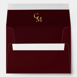 Burgundy & Gold Monogram Elegant Deep Red Wedding Envelope