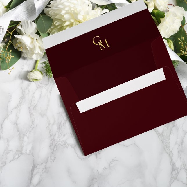 Burgundy & Gold Monogram Elegant Deep Red Wedding Envelope (Creator Uploaded)