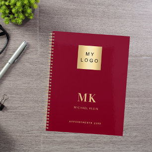 Burgundy gold monogram initials business 2026 planner