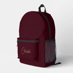Burgundy Gold Monogram Mens Womens Travel Laptop Printed Backpack