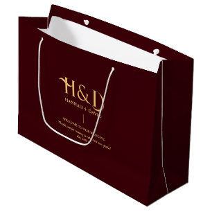 Burgundy & Gold Monogram Wedding Welcome Guest  Large Gift Bag