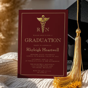 Burgundy Gold Nurse RN Graduation Party Invitation