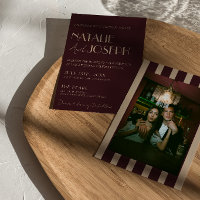 Burgundy Gold Old Money Stripes Photo Wedding