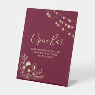 Burgundy Gold Open Bar Wedding Sign