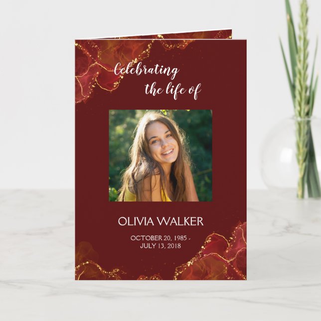  Burgundy & Gold Order of Service Folded Program Programme (Front)