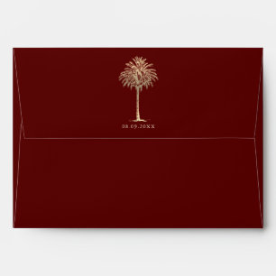 Burgundy Gold Palm Tree Tropical Wedding Envelope