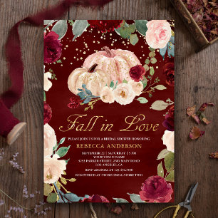 Burgundy Gold Peach Floral Pumpkin Bridal Shower Invitation