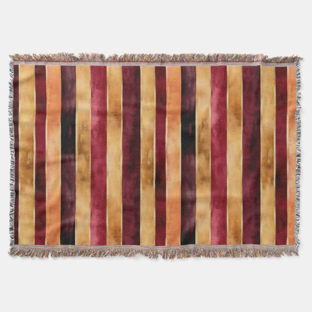 Burgundy Gold Peach Stripes Christmas Throw Blanket (Front)