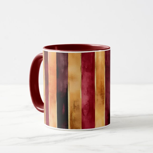 Burgundy Gold Peach Stripes   Mug (Front Left)