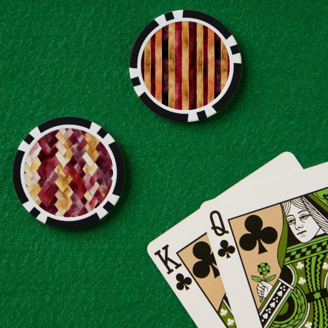Burgundy Gold Peach Stripes   Poker Chips (Poker Table (Double))