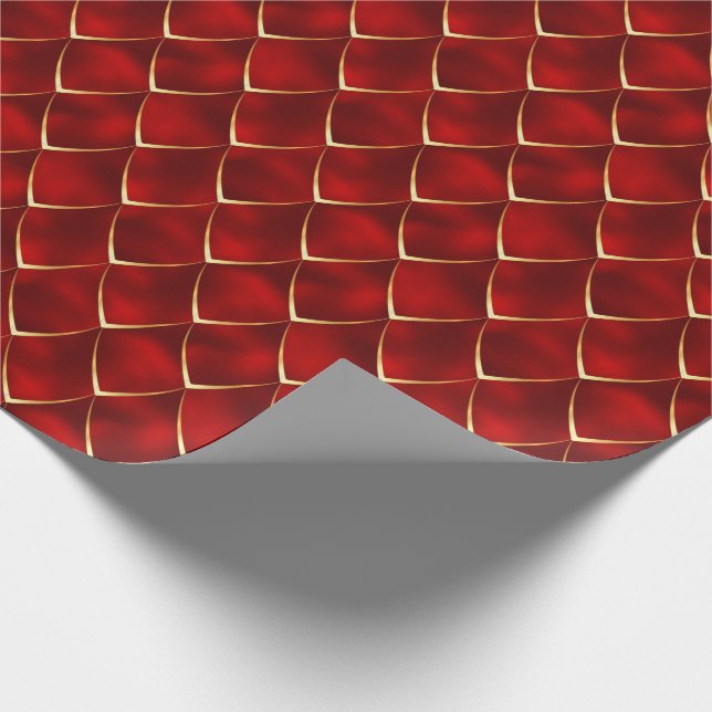 Burgundy Gold Pearl Mermaid Dragon Scales Pattern Wrapping Paper (Corner)